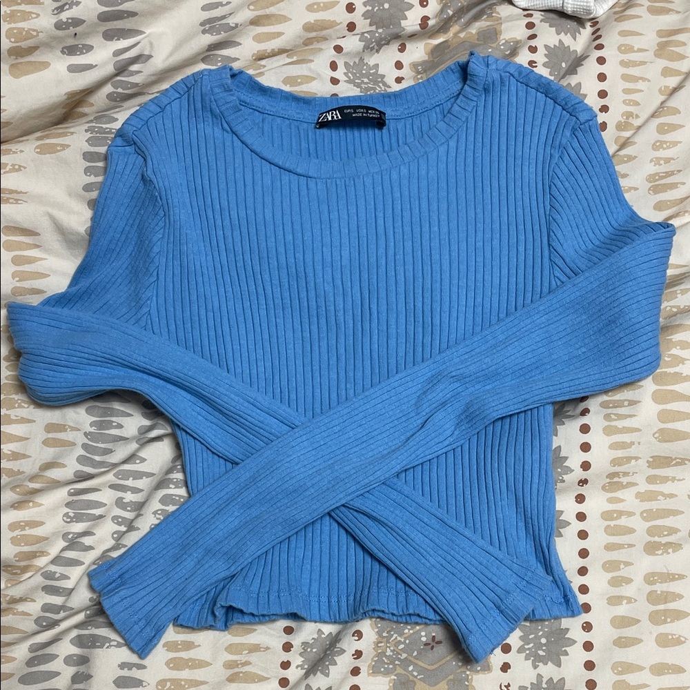 Zara Ribbed Crew Neck Sweater in Bright Blue